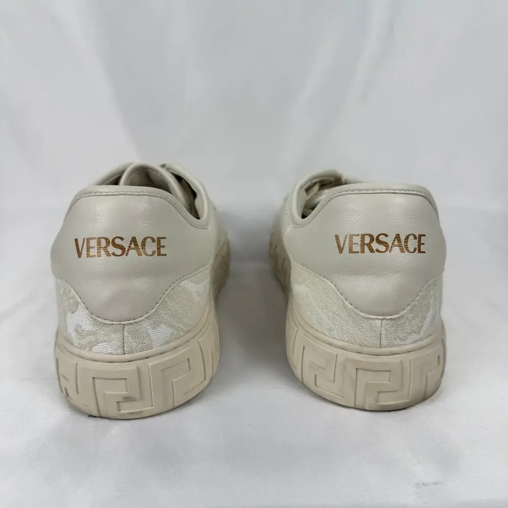 Versace Barocco Greca Jacquard Canvas Sneakers Cream White Size 44